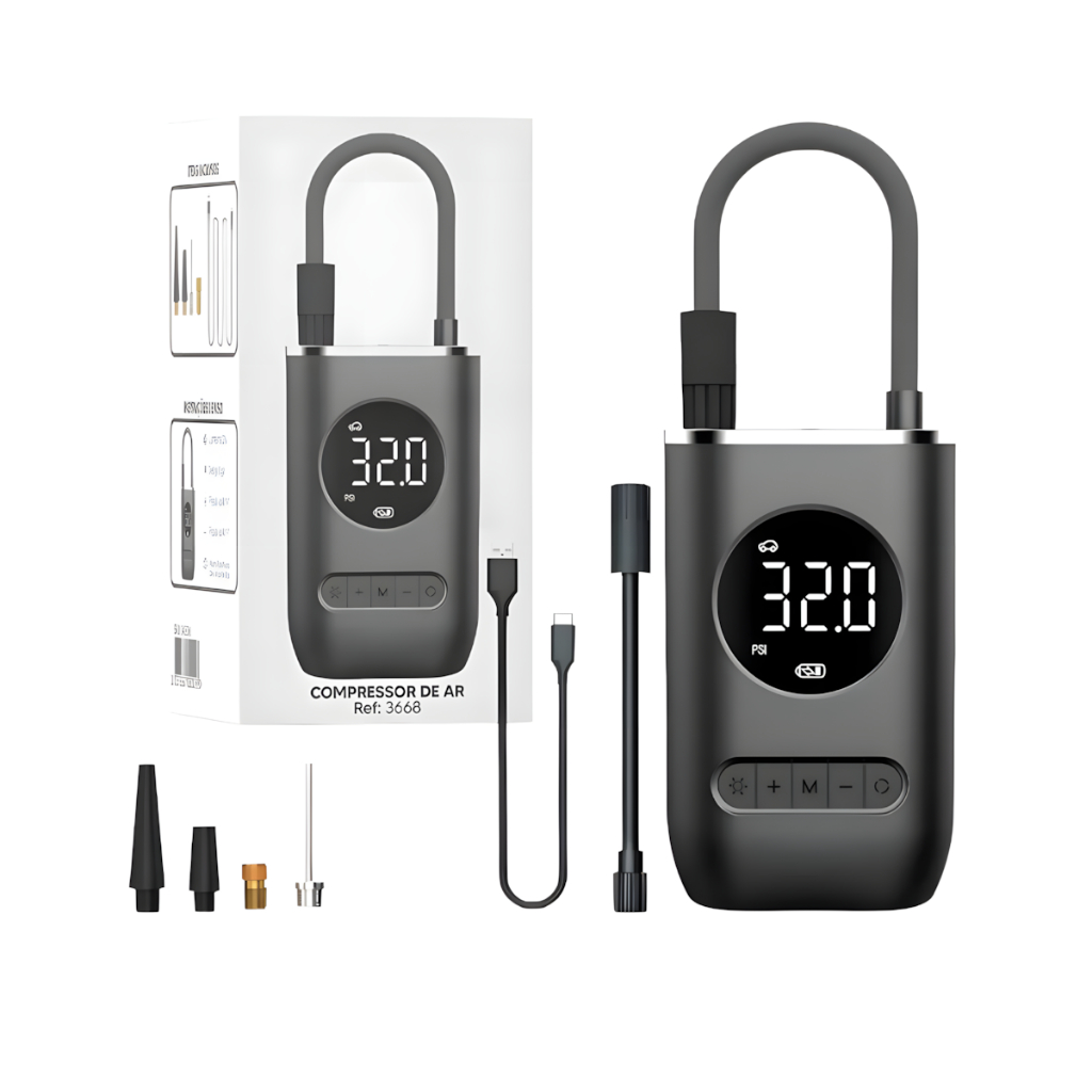 Mini Compressor De Ar Potente Portátil 130 PSi Carros E Van Cor Preto Frequência 120 110V/220V