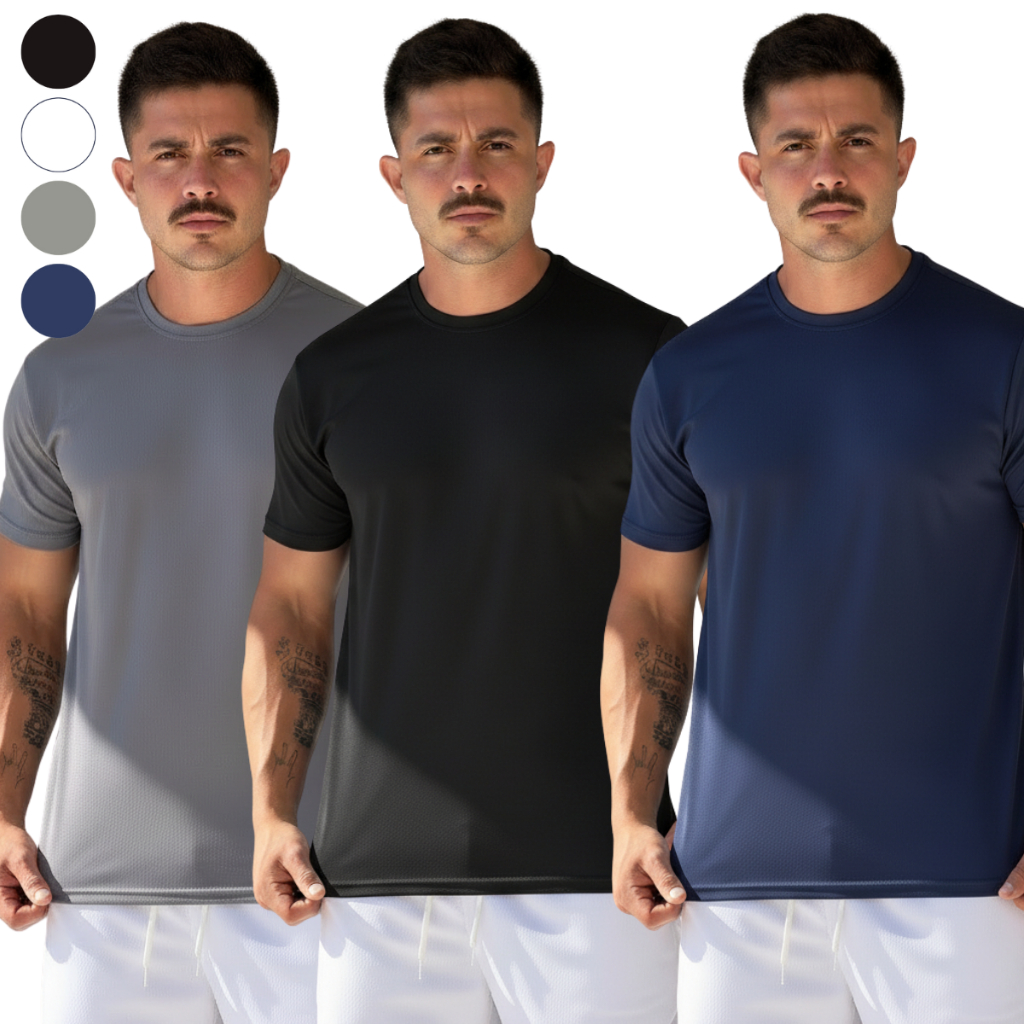 Kit 3 Camisetas Masculinas Dry Fit – Leves, Respiráveis e Secagem Rápida