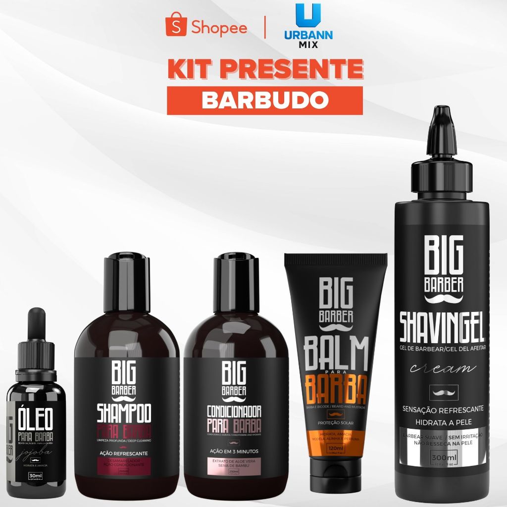 Kit Barba Completo Big Barber Shampoo + Condicionador + Balm + Óleo + Shaving Presente Masculino