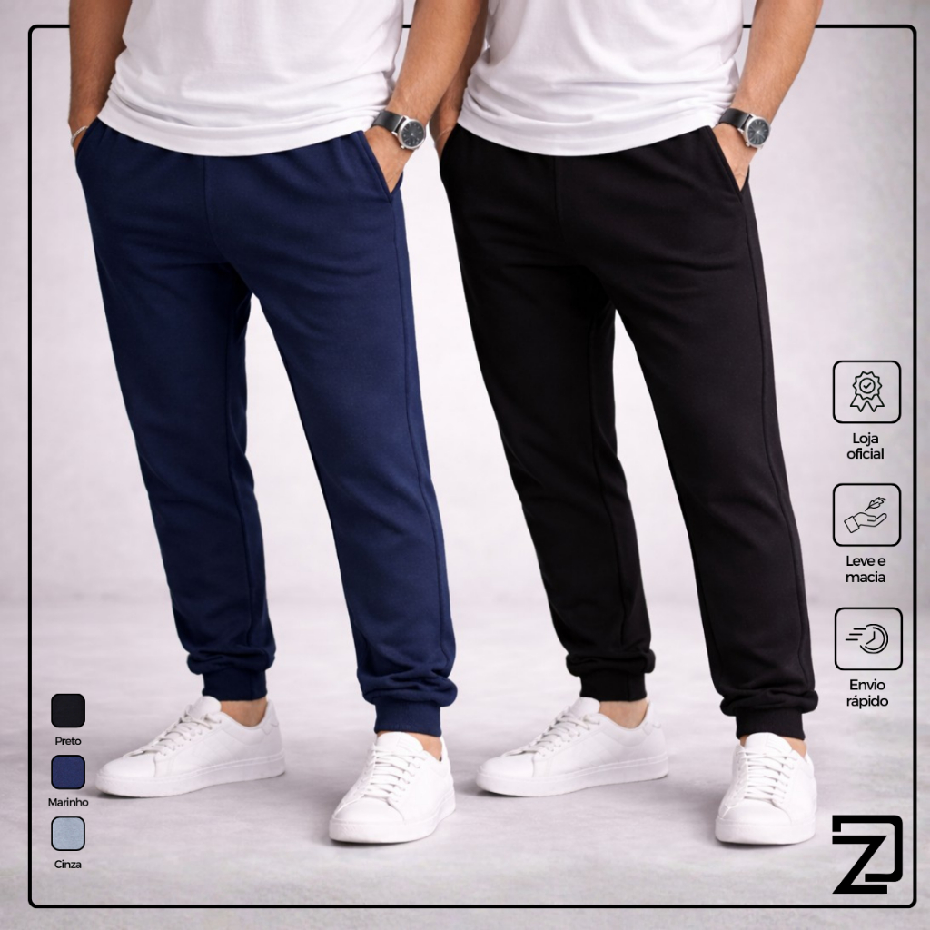 Kit 2 Calça Moletom Masculina Com Punho