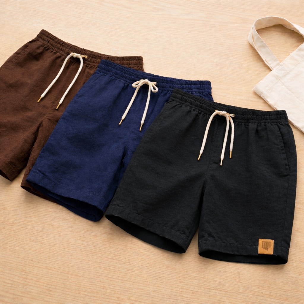 3 Shorts Masculinos em Linho Premium – Modelo Casual Leve para o Dia a Dia
