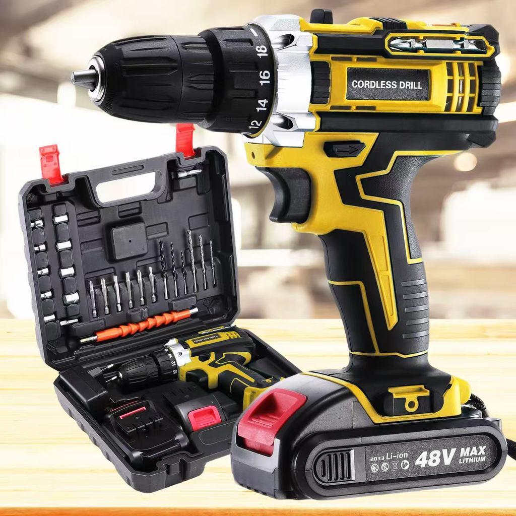 Furadeira / Parafusadeira 48V, Voltagem Dupla – 2 Baterias Recarregáveis + Maleta de Transporte | Uso Doméstico / Profis