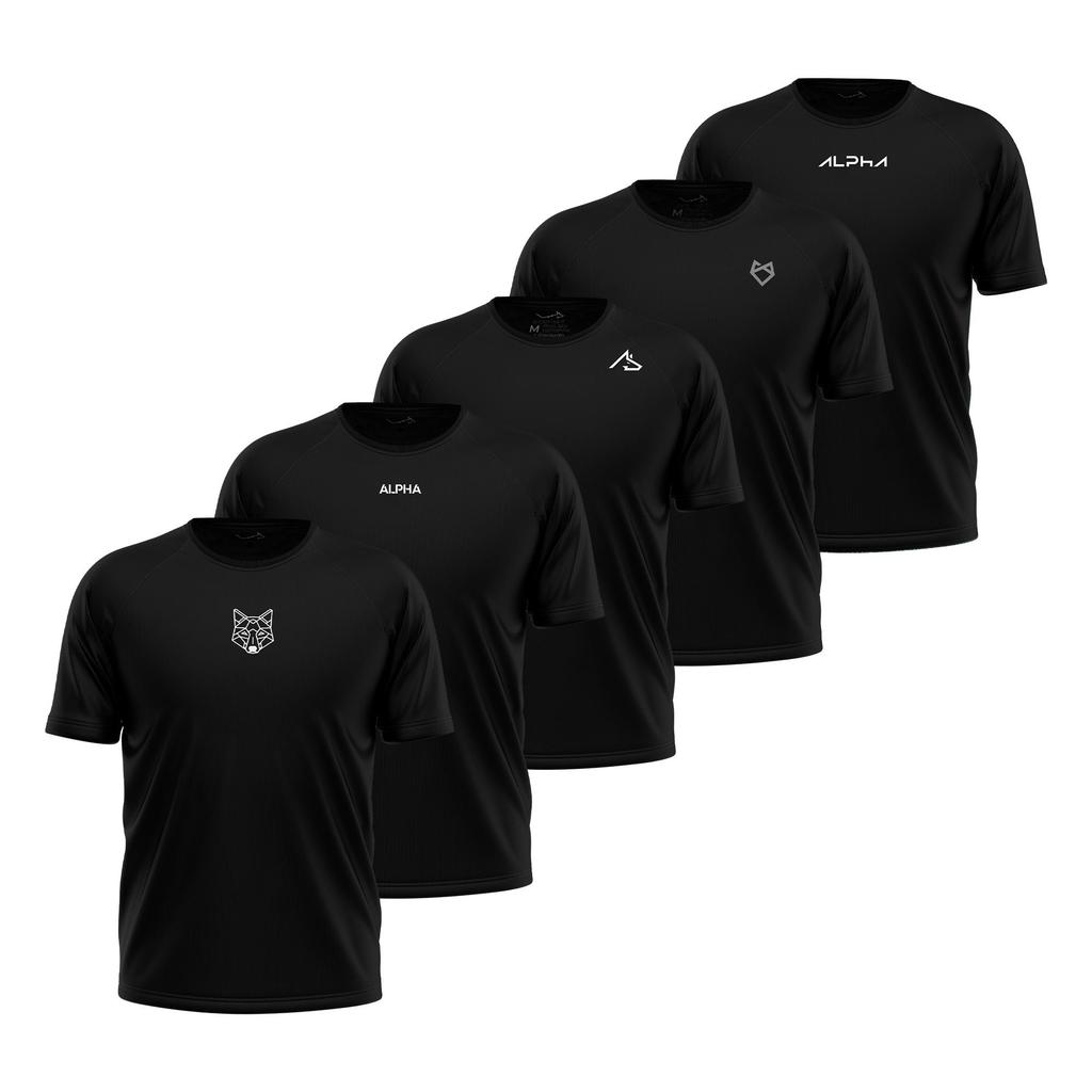 Kit 5 Camisetas Dry All Black Alpha Co