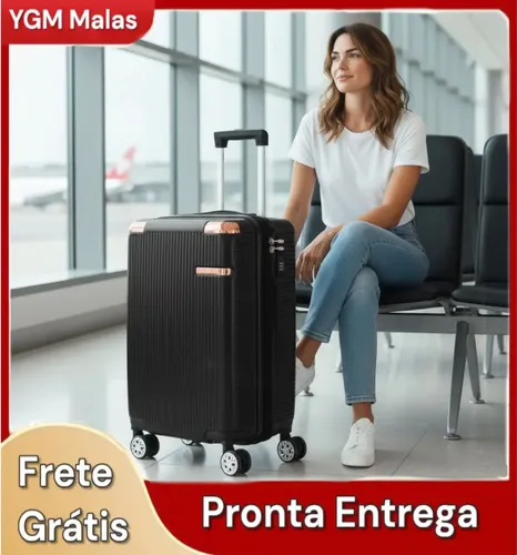 Mala De Viagem Bordo Com Ziper Extensor Abs Rodinhas 360 Leva Na Cabine Do Avisão Resistente Preto 2090 Aj Shops