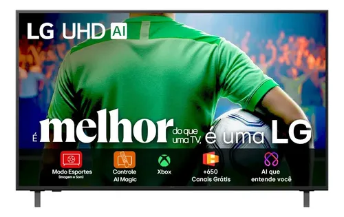 Smart TV LG UHD AI UA85 55 polegadas HDR10 Pro Processador α7 AI Ger 8 webOS 25