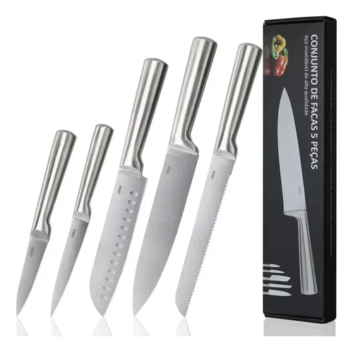 LUMAI Conjunto de 5 Facas Grandes de Cozinha Zurich Robusto em Aço Inoxidável 3CR13 Legitimo e Lâminas de Cortar Inteiriças– Utensilio de Forja Prolongada para Robustez, Ultra Afiadas e Precisão Suiça