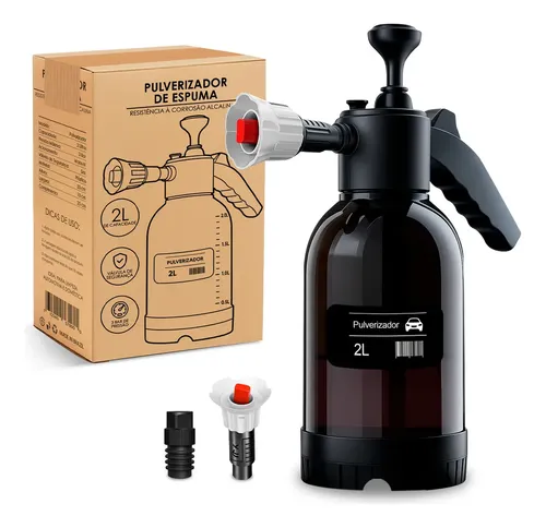 Pulverizador Borrifador Alta Pressão Snow Foam 2L Manual Profissional com 3 Bicos Espuma Ativa Automotivo Lavagem Carro Moto Limpeza Detalhamento Jardim Uso Geral Híbrido 3 Em 1 Cor Preto