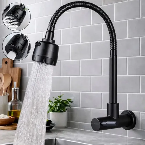 Torneira Gourmet Flexível Metal Bica Pia Cozinha Parede 360° Cor Preta Duplo Jato Forte - Marca Camperluz