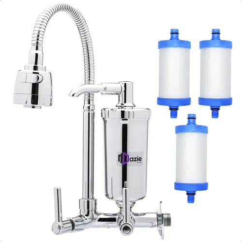 Torneira Dazie Metais Com Filtro Cozinha Para Parede Flexível Móvel Em Abs Cromado Filtro Carbon Block Purificador De Agua Com 2 Velas Extras