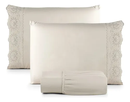 Jogo De Lençol Com Lese Queen 400 Fios 3 Peças Cama Toque Macio Luxo Cor Caqui Texfine