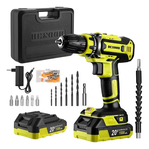 Furadeira E Parafusadeira De Impacto 20V Desoon Motor 100% Cobre Torque 42Nm 2 Baterias De Lítio Recarregável Com Maleta De Transporte + 13 Peças Acessórios Profissional Velocidade Variável 3/8 Pol