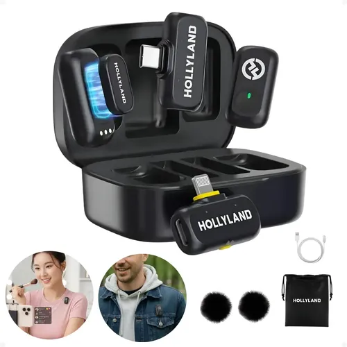 Microfone Hollyland Lark A1 Duo Combo Duplo Para 2 Pessoas Usb-c, Lightning Preto